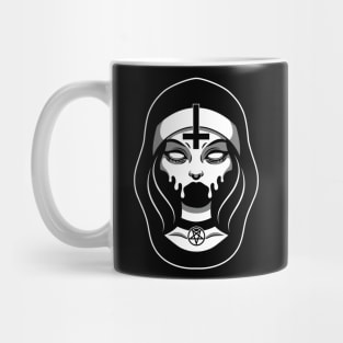 Satanic nun face with pentagram Mug